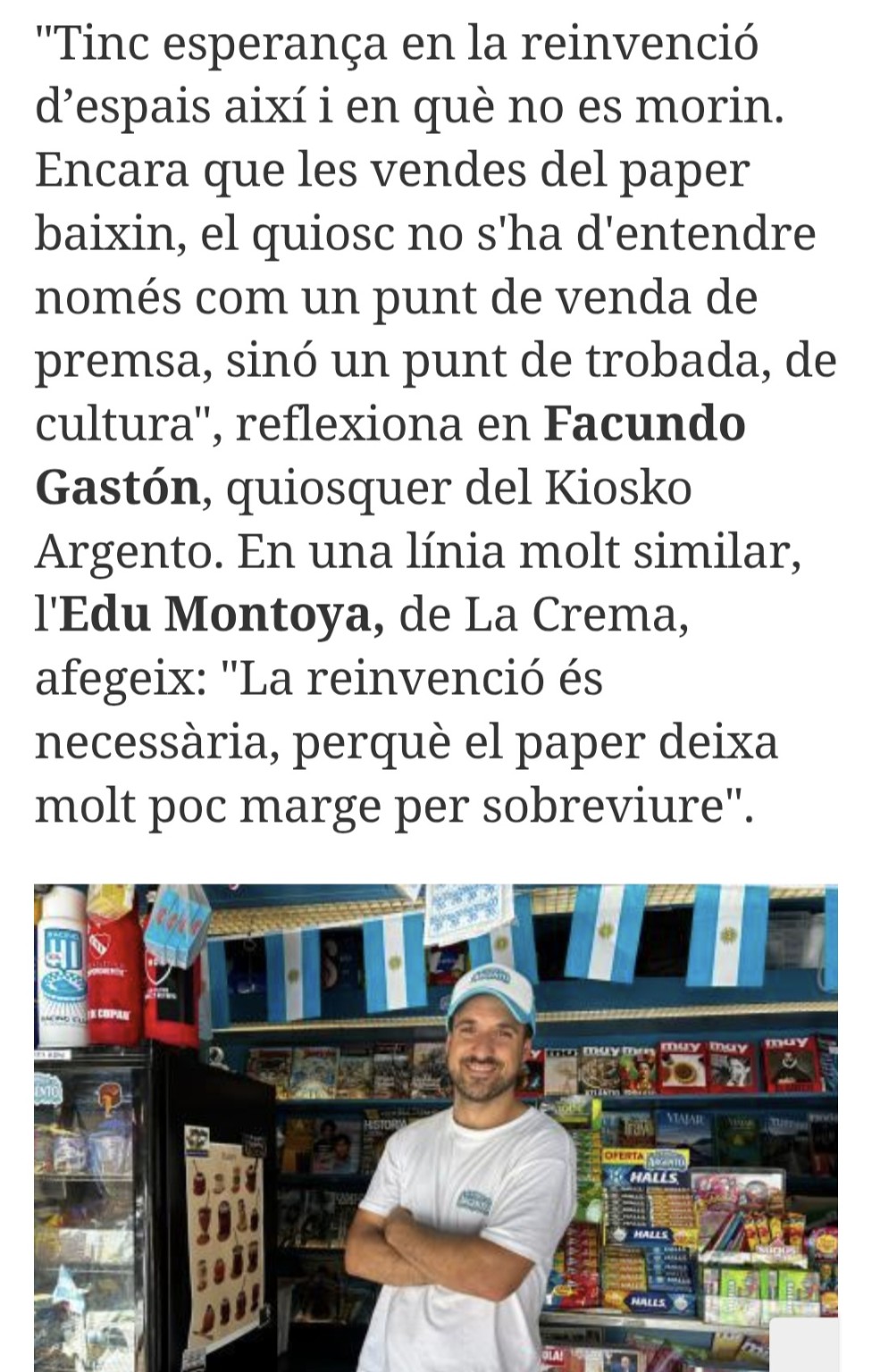Artículo de RAC1 Catalunya sobre El Kiosco Argento